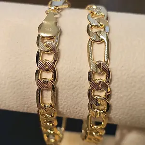 (FF) New bracelets Figaro or cuban link  14k GoldLaminated  8.5mm 8.5 inches.