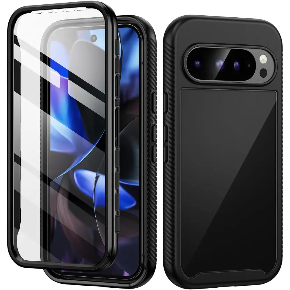 Rugged Armor Clear Shockproof Case for Google Pixel 9 7 8 Pro XL 9A 6A 7A 8A with Built-in Screen Protector Hard PC Clear Cover