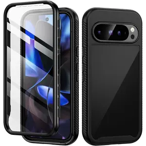 Rugged Armor Clear Shockproof Case for Google Pixel 9 7 8 Pro XL 9A 6A 7A 8A with Built-in Screen Protector Hard PC Clear Cover