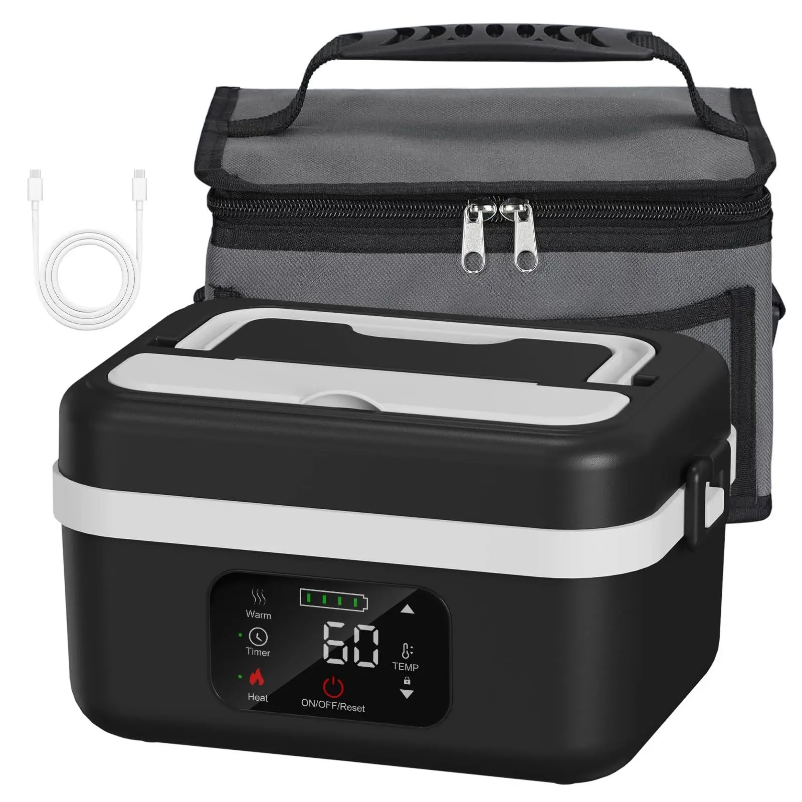 Self-Heating Food Heater, Rechargeable Portable Lunch Box for Office, Travel, Car, Picnic & Outdoor Use, Easy and Convenient Meal Prep