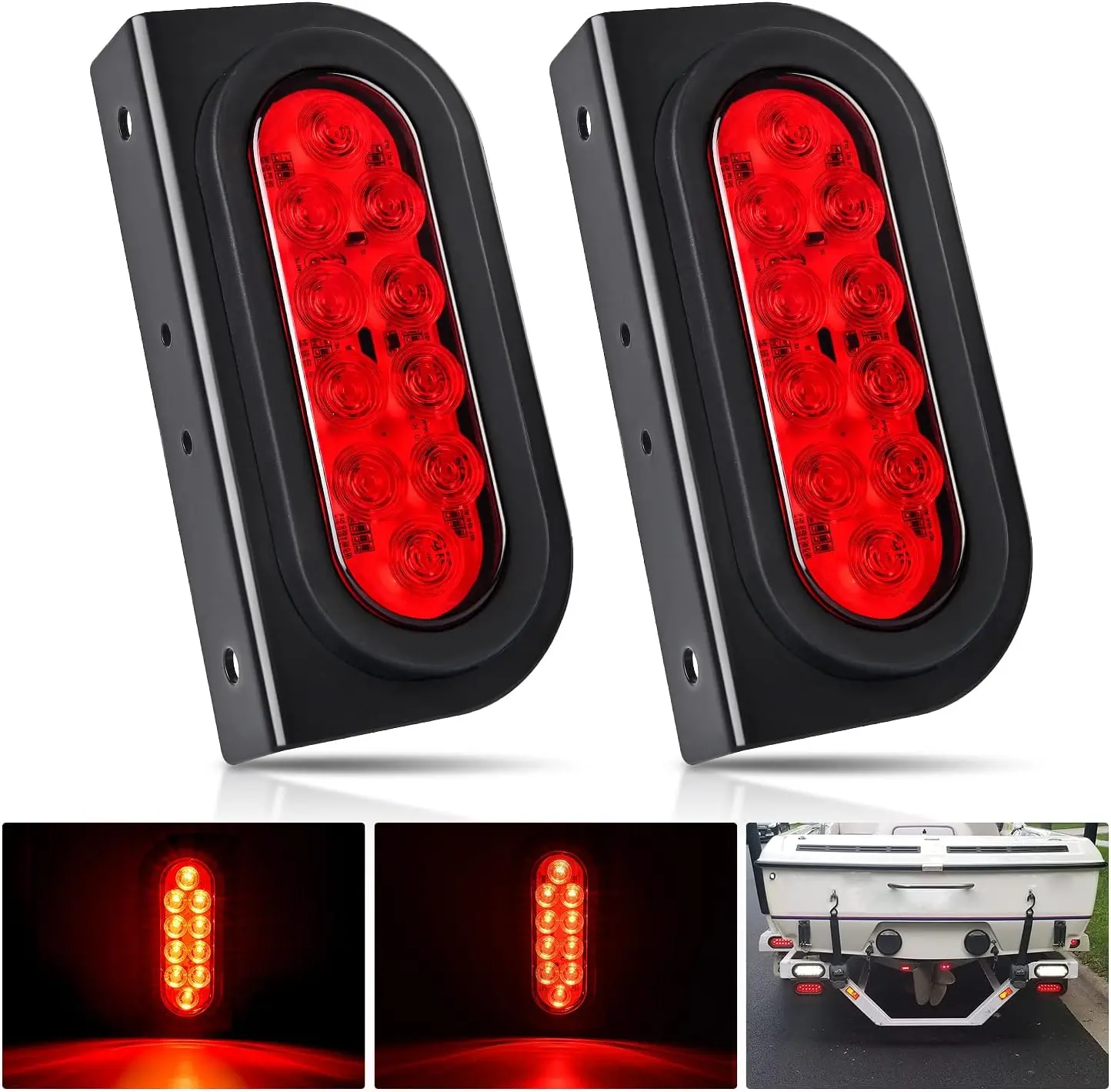 Nilight 6-Inch Oval LED Trailer Tail Lights (2PCS), Flush Mount Grommets & Plugs with Brackets, Waterproof Red Stop Brake Turn Backlights, LED Lights Car & RV Compatible for Trucks Led Led Blinker Led Beacon