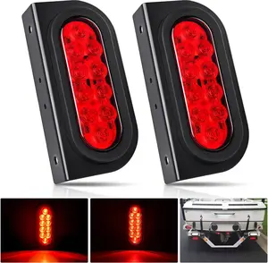 Nilight 6 Inch Oval Trailer Tail Light with flush Mount Grommets Plugs w/Mounting Brackets 2PCS Red Waterproof Stop Brake Turn Trailer Lights for RV Truck Led Led Backlights Led Blinker