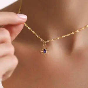 HANHNGUYEN39_Gold Plated Minimalist North Star Pave Pendant Necklace, Celestial Necklace, Colorful North Star Necklace, Polaris Necklace, Gift for her E