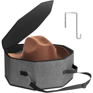 Hat Box for Travel and Storage, Womens Cowboy Hat Box, Collapsible Hat Case Cowboy Cap Hat Organizer for Closet with Handles, Hat Bag Hat Case (Black)
