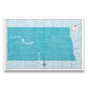 Push Pin North Dakota Map (Pin Board) - Teal Color Splash