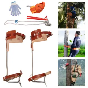 Tree Climbing Spike 2 Gear Adjustable Tree Climbing Spike Set with Foot Strap & Gloves Tree-Climbing Tools for Practice Tree Climbing Fruit Picking Logging, Max-Load 220.46Lbs