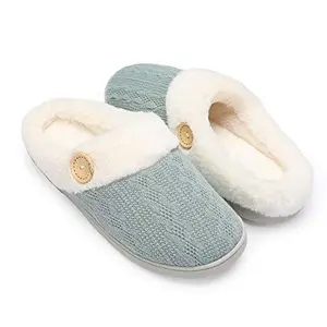 Womens Slipper Warm Comfy Memory Foam House Slippers Knitted Shoes Faux Fur Lined Anti-Skid Rubber Sole Bedroom Cozy Indoor Outdoor Slippers