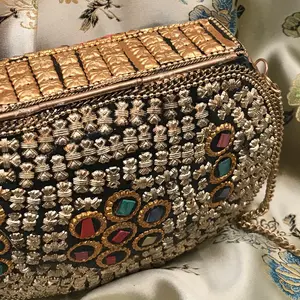 Women's Silver Brass Mosaic Clutch for Party and Wedding cross body