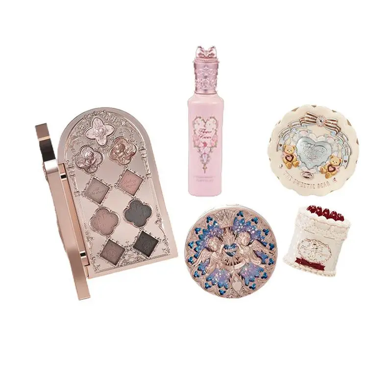 New Flower Knows Complete Makeup Gift Set Shimmer Eyeshadow,Silk Satin Blush,Lip Glaze & Liquid Concealer All-in-One Colleion For Your Beauty