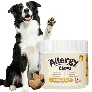 Allergy Chews Hypoallergenic Soft Chewable Tablets for Pets 100 Tablets Relieve Seasonal Allergies Improve Gut Health Vet Approved Nutritional Supplement