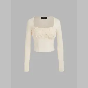 Cider [size 2-26] Square Neck Solid Lace Rosette Knitted Long Sleeve Crop Top