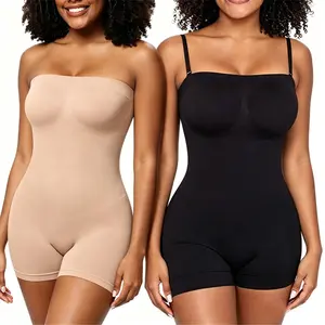 Women’s Strapless Convertible Shapewear Bodysuit, Tummy Control Butt Lifter, Seamless Mid-Thigh Body Shaper with Removable Adjustable Straps, for Bridal Events&Casual Layering