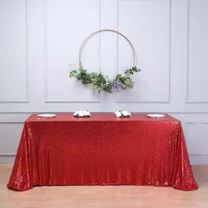 Sequin Rectangle Tablecloth 90"x156" Red - Seamless Shimmering Finish Table Cover
