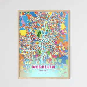 Medellin Colombia Crazy Colorful Art Map Customizable Poster Print Unique Wall Decor Personalized Gift