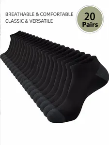 Men's Spring Summer Casual Breathable Thin Patchwork Ankle Socks, Casual Daily Socks, 20 Pairs, Comfortable and Stylish, Perfect for All Seasons