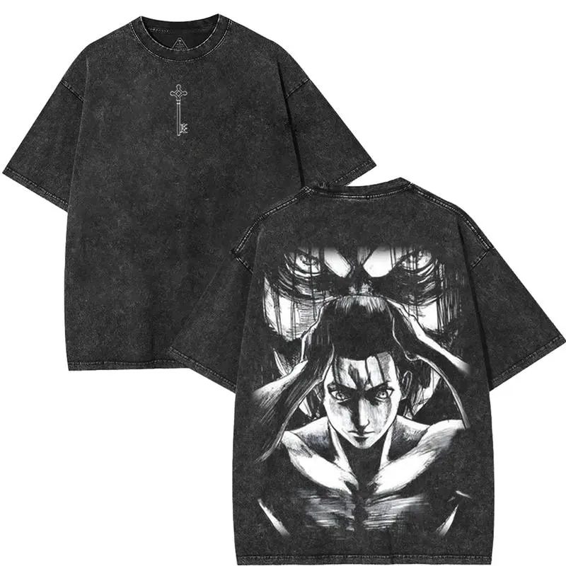 valentine shirts Attack On Titan Eren Yeager transform the keys AOT Anime Manga game Double Printed Vintage Washed Tee Unisex Cotton graphic tees 90s Top streetwear T-shirt