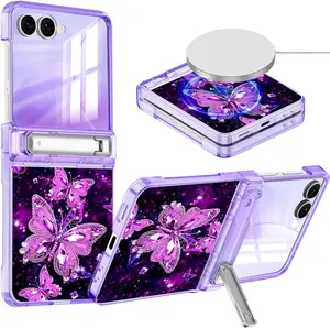 for Galaxy Z Flip 7 Case,[Compatible with MagSafe][Glow in The Dark][Front Screen Protector][Stand][Hinge Protection],Slim Fit for Women Girls for  Galaxy Z Flip 7, Purple