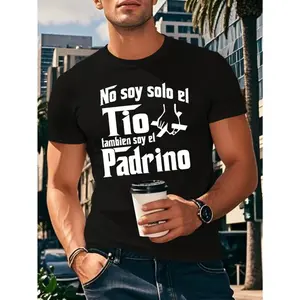 Men'S White "No Soy Solo El Tio,  Tambien Soy El Papá" Graphic T-Shirt - Casual Summer Tee with Coffee Cup Design,  Regular Fit,  Light Stretch Fabric,  Everyday Tshirt| Playful Text Design| Comfortable Fit,  PLUS SIZE