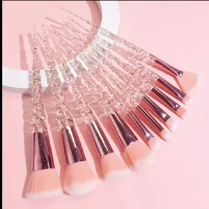 10pcs Pink glittery makeup brushes Cosmetic Lightweight Smooth Daily Durable Gift