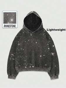 DealsForYouDays Rhinestone Glitter Unisex Spring Oversized Hoodies Sparkly Long Sleeve Shirts Party Hooded Sweatshirts Tops