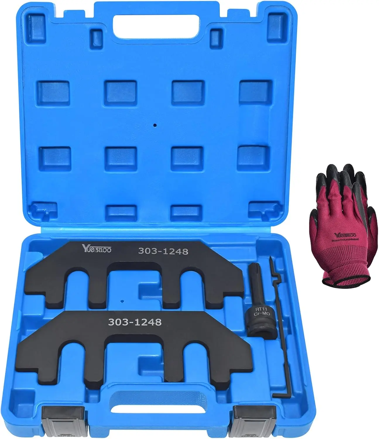 Heavy Duty Steel Coated Camshaft Holding Tool Kit with Tension Tool & Timing Alignment Holder, RT11 Series Timing Aid for Ford 3.5L-3.7L 4V/3.5 EcoBoost Engines, Replaces 303-1248 303-1530 RT11, W/ Case & Gloves