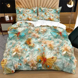 Romantic Butterfly Patterned Soft And Durable Bedding Duvet Cover Set, Includes 1 Duvet Cover And 1 Or 2 Pillowcases, Does Not Include Quilt Or Pillow Inserts, Bedroom Decor, Boho Bed Set