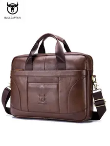 Men's Leather Briefcase, Large Capacity Business Casual Retro Genuine Leather Shoulder Crossbody Bag, High-Quality Top Grain Cowhide