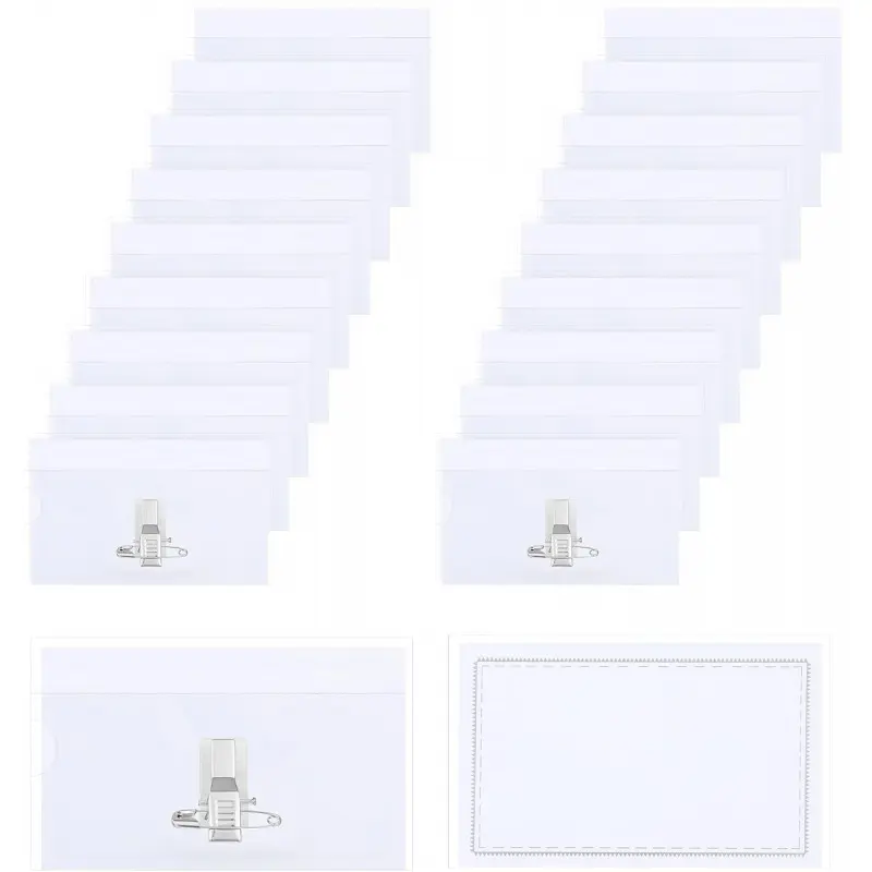 20 Pcs Pin Style Name Badge Holders Name Tags with Pins Clear Plastic ID Tag Holder Horizontal ID Card Holder with 20Pcs Inserts Fit Card for Meeting Seminar Show Event Conference(3.58x2.16 inch)