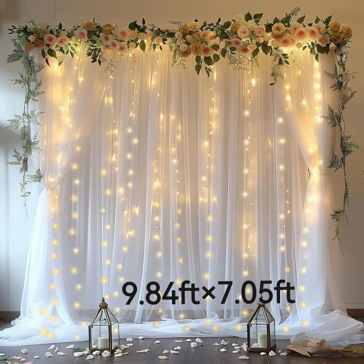 1set 9.84ft x 7.05ft White Sky Blue Pink Green Purple Champagne Sheer Backdrop Curtains with Lights for Baby Shower Wedding Bridal Shower Happy Birthday Party Decor Photobooth Props Holiday Festival Decor Home Decorative Hanging Ornaments