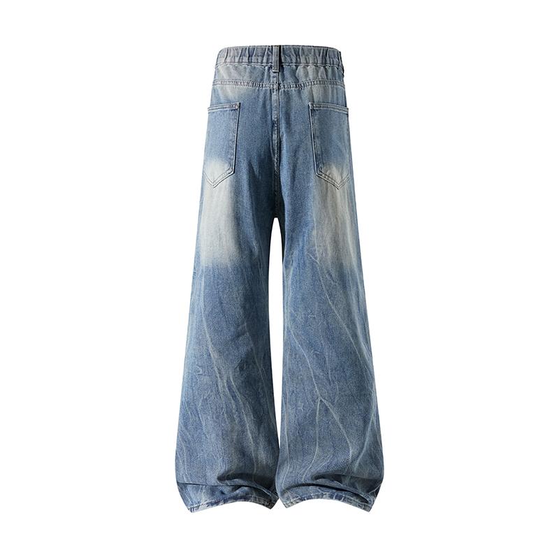 Men's Spring and Autumn Solid Color Vintage Washed Denim Pants, Loose Straight-Leg Workwear Casual Pants, Trendy New Floor-Length Jeans, Couple's Washed Wide-Leg Pants, Street Style Versatile Fashionable Men's Trousers, Men's Jeans Suitable for Everyday W