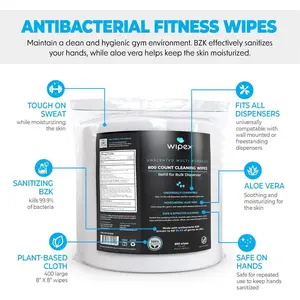 Wipex Fitness Sanitizing Wipes - 800ct Safe BZK & Aloe Vera Wet Wipes for Sanitizing Hands, 4 Pack Bulk Supply, Great for Fitness Centers, Yoga Studios, and Commercial Gyms (4 Pack Roll, 3200 Wipes)