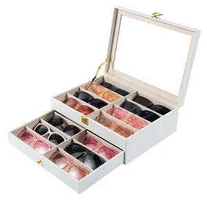 16 Slots Sunglasses Organizer Multiple Pairs of Glasses Display Case Sunglass Hard Shell Storage Box for Women Men