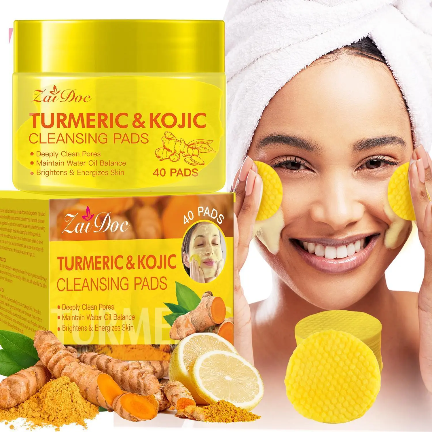 ZaiDoc Oilskin Savior Turmeric Cotton Pad Cleaning Pad -40 pieces for oil control and moisturizing - a daily essential travel skincare tool