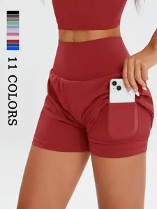 Women's Solid Color Sports Shorts, High Stretch Yoga Shorts, Ladies Sportswear for Indoor Outdoor Wear