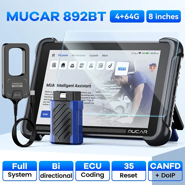 【toolupgrade】MUCAR 892BT OBD2 Scanner+Tempered Glass Screen Protector+TKey101 Key Programmer Tool,Full System  Scanner,AI-Assisted Bidirectional Scan Tool,ECU Coding, 35+ Services, FCA Autoauth, CANFD and DOIP, Free Lifetime Upgrade