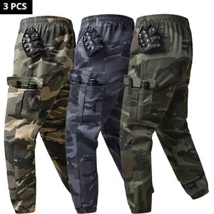 3-Pack American-Style Camouflage Work Pants - Multi-Pockets, Stretch Waist, Heavy-Duty Tapered Pants for Daily & Work