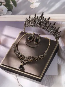 Rhinestone Decorated Crown & Necklace & Dangle Earrings, Elegant Crown Design, Elegant Wedding Bridal Jewelry Set for Women, Trendy All-match & Exquisite Jewelry for Birthday Gift