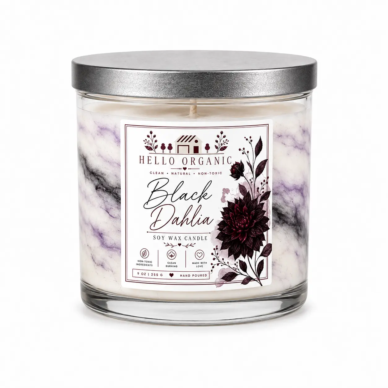 Black Dahlia Hand Poured Non Toxic Candle 9 oz