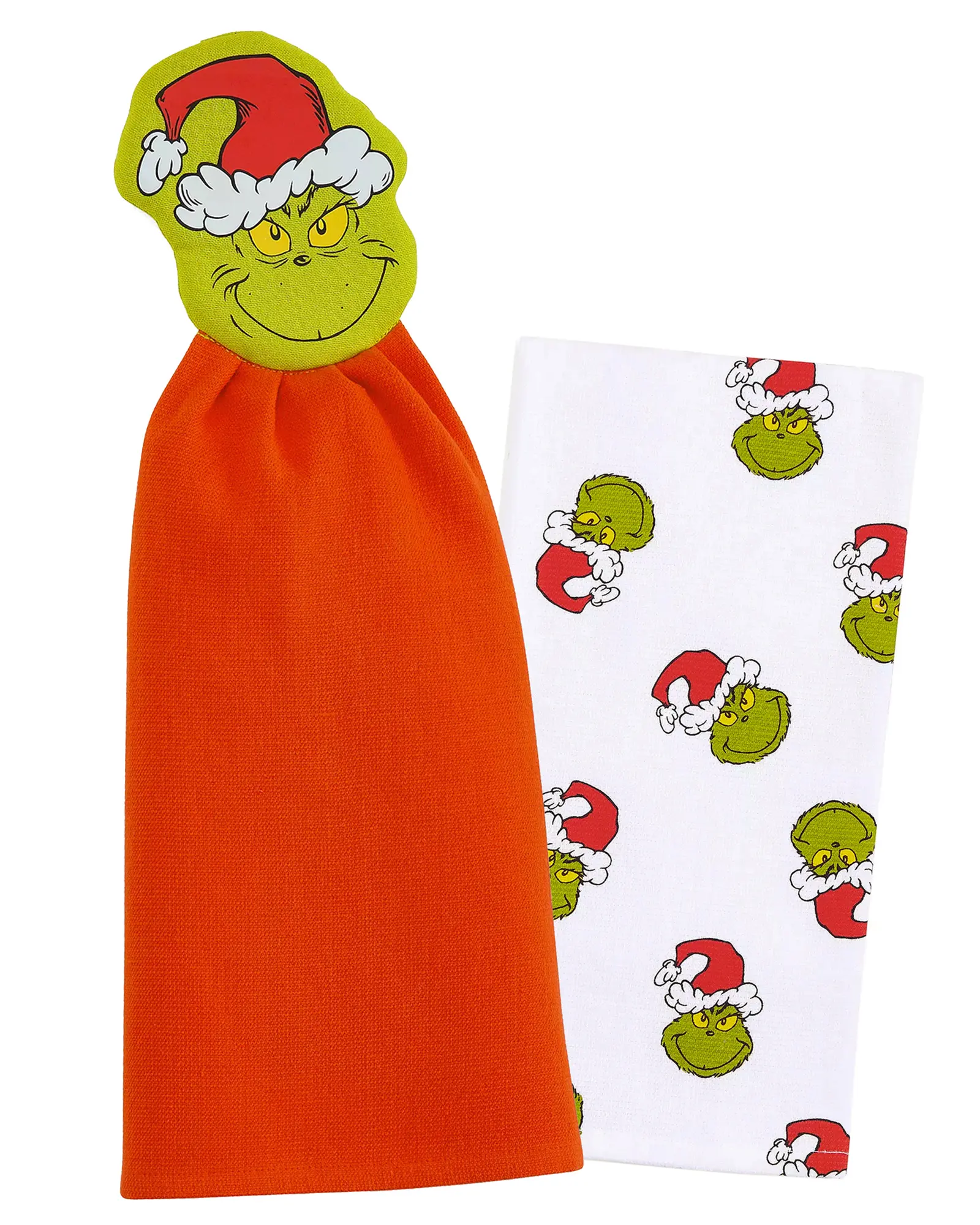 Official Licensed Dr. Seuss The Grinch 2-Piece Hanging Novelty Holiday Towel Set, Cute Fun Kitchen Linens with Durability & Practicality for Hand & Dish Use, Official Licensed Product