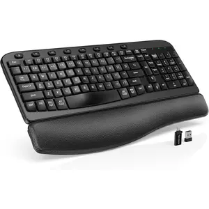 Keyboard,  Wave Keyboards with Cushioned Wrist Rest, 2.4GHz USB  Wave Key Board for Windows, , Chrome, PC, Laptop, Tablet - Black Full Size - Teclado Inalambrico