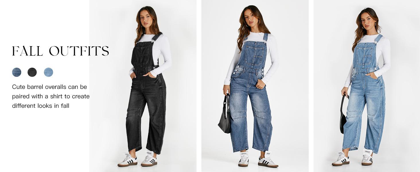 Imily Bela Womens Denim Bib Overalls Barrel Leg Adjustable Strap Jean Pants Jumpsuits with Pockets Womenswear Style Imily Bela Womens Denim Bib Overalls Barrel Leg Adjustable Strap Jean Pants Jumpsuits with Pockets Womenswear Style