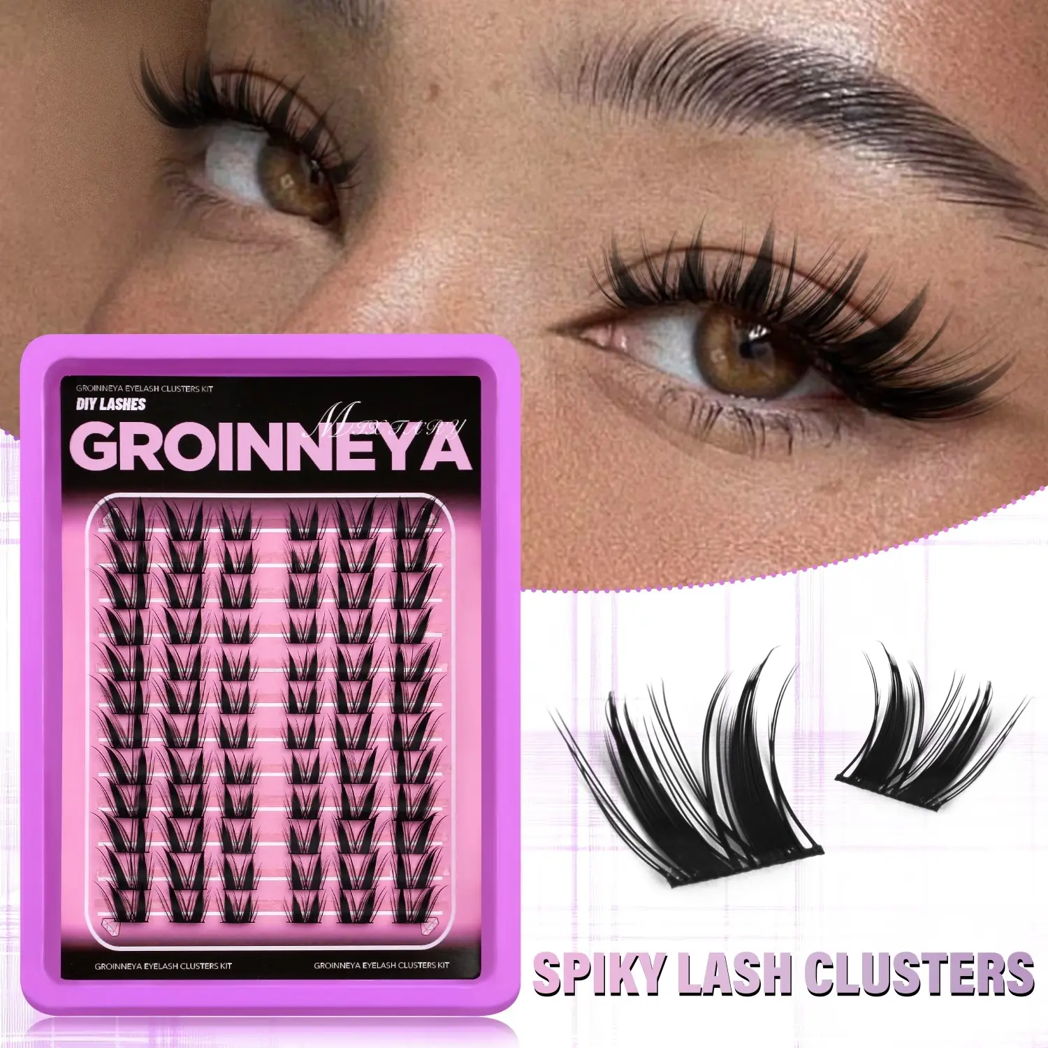 GROINNEYA 12 Rows C Curl Individual Lashes Mix Length Lashes Fish Tail Cluster Lashes Spiky Wet Look Lash Clusters Manga Wispy Eyelashes, Thin Band, Cosmetic, Spiky False Eyelashes, Date, Party, Vocation, Lashes Lift, Tail Elongated Eyelashes