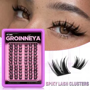 GROINNEYA 12 Rows C Curl Individual LashesMix Length Lashes Fish Tail Cluster Lashes Spiky Wet Look Lash Clusters Medusa Lashes Manga Wispy False Eyelashes,Thin Band,Suitable For Date And Party,Vocation Makeup Tool,Lashes Lift,Tail Elongated Eyelashes
