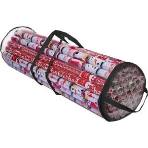 Christmas Gift Wrapping Paper Storage Organizer Bag, Store Up to 24 Rolls 40 Inch, Heavy Duty PVC Clear Bag with Handles and Zippered Top Wrap and Ribbons (Black)