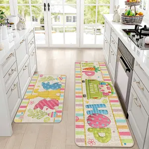 Easter Kitchen Mat with Rabbit Carrot Design, Easter Gift, No Fuzz Rug, Holiday Home Decor Carpet, Suitable for Kitchen Bedroom Living Room