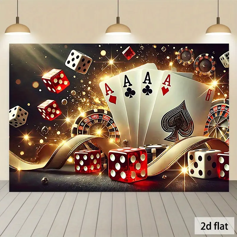 Casino Game Tapestry Poker Dice Backdrop Gambling Theme Wall Hanging Photography Background for Party Decoration Living Room Bedroom Indoor Outdoor Event Decor Polyester