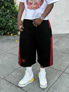 1 Pack Men's 3/4 Length Capri Pants Casual Hip Hop Loose Fit Contrast Side Stripes Soft Elastic Waist for Men Daily Wear Commute Outdoor Activities