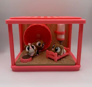 3D Printed Guinea Pig Cage with 3 Mini Guinea Pigs | Articulated Figurine Playset by 3DGOB
