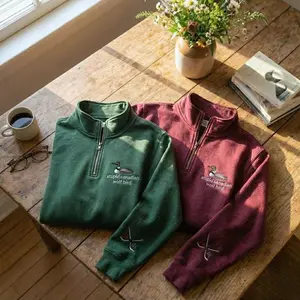 Embroidered Stupid Canadian Wolf Bird Shirt, Sarcastic Animal Graphic Quarter Zip Sweatshirt