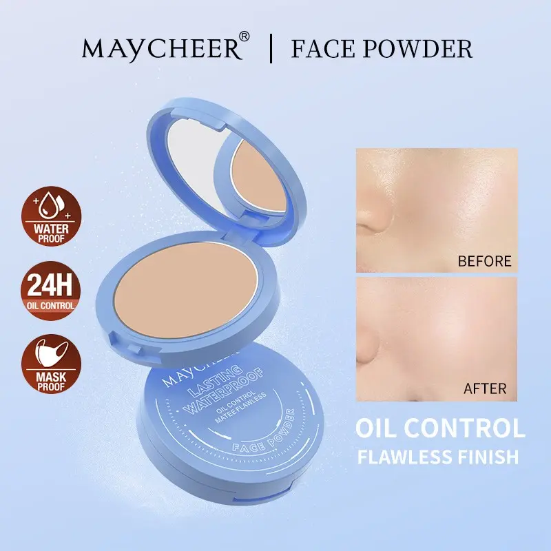Waterproof Oil Control Matte Powder Foundation, Long-Lasting Coverage, Natural Finish, Ideal for Summer Activities, Perfect for All Skin Types, Flawless Foundation